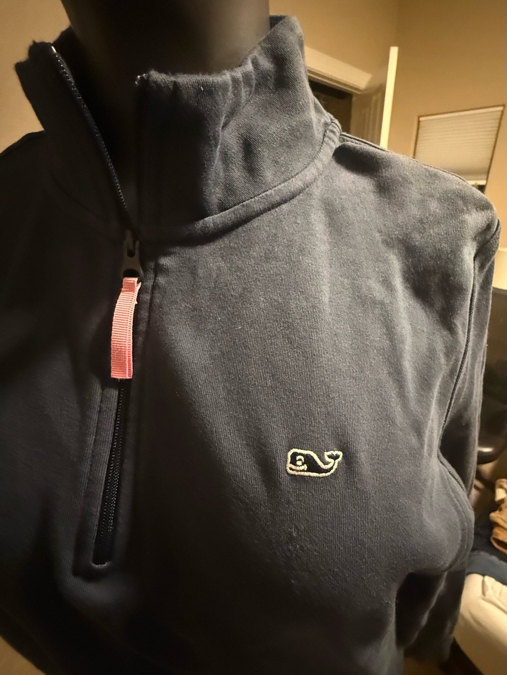 Vineyard Vines Navy Quarter-Zip Pullover with Pink Zip Tab